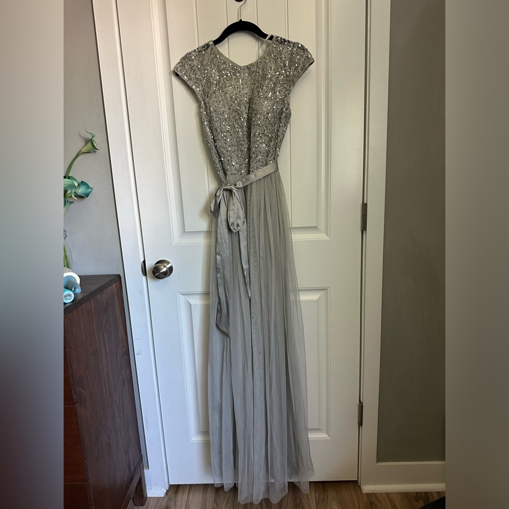Aidan Mattox Gown - Cap Sleeve Belted Lace Bodice & Chiffon Skirt Size 0